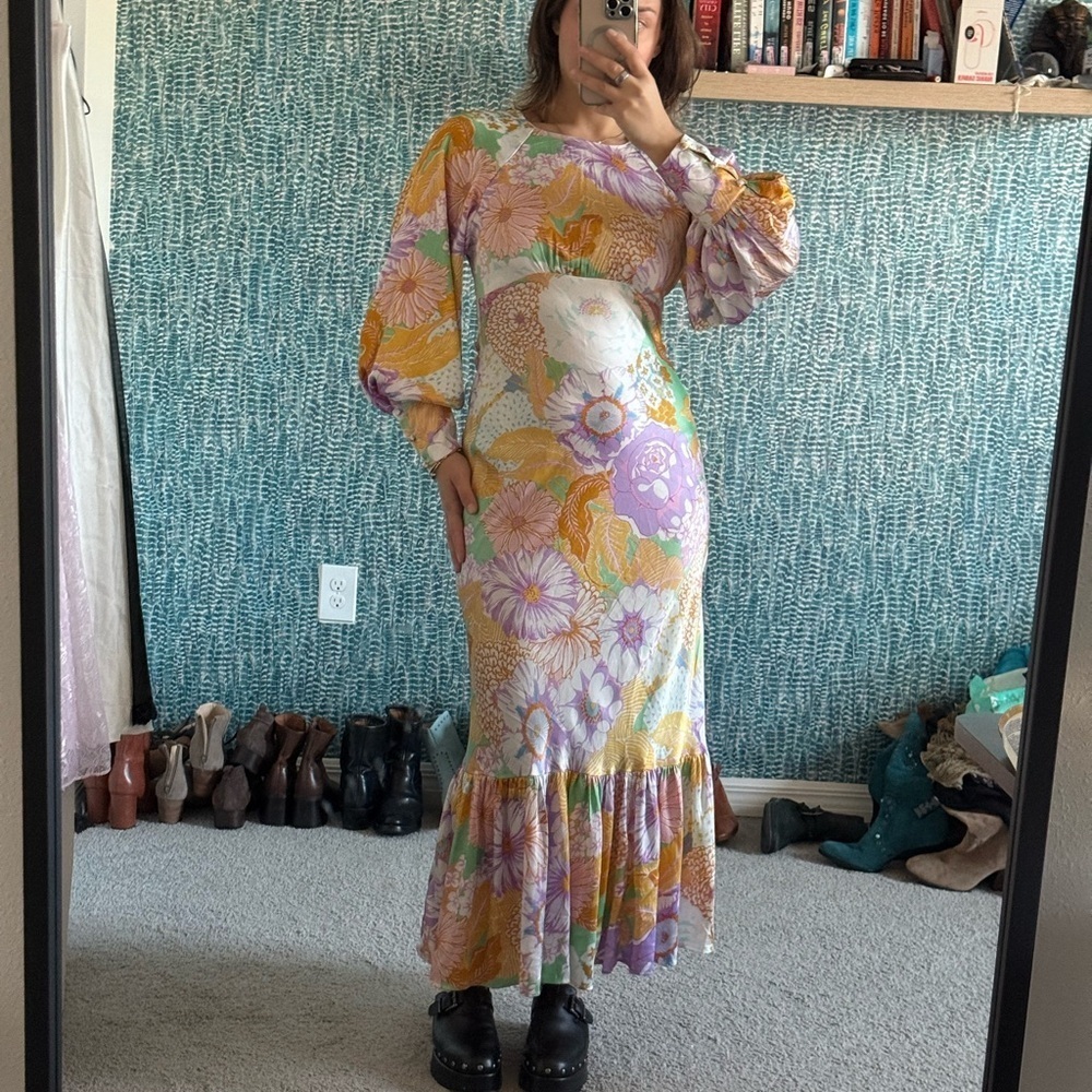 ASOS Colorful Floral Long Puff Sleeve Maxi Dress - Picture 3 of 4